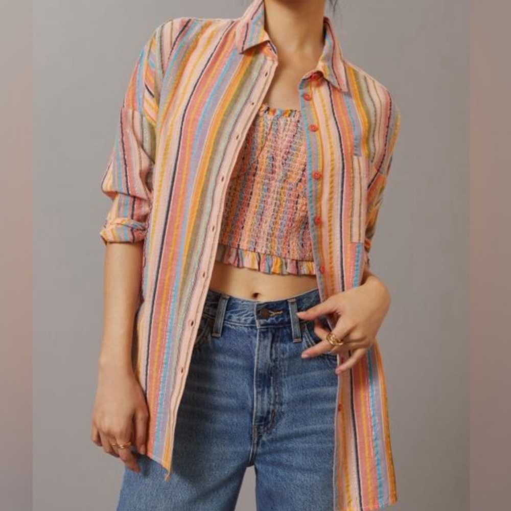 NWOT Anthropologie Pilcro Colorful Striped Metallic Button Down Shirt